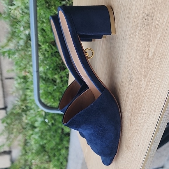 BY FAR Suede Block Heel Slide Mule Open Toe Blue 39 - Picture 1 of 11